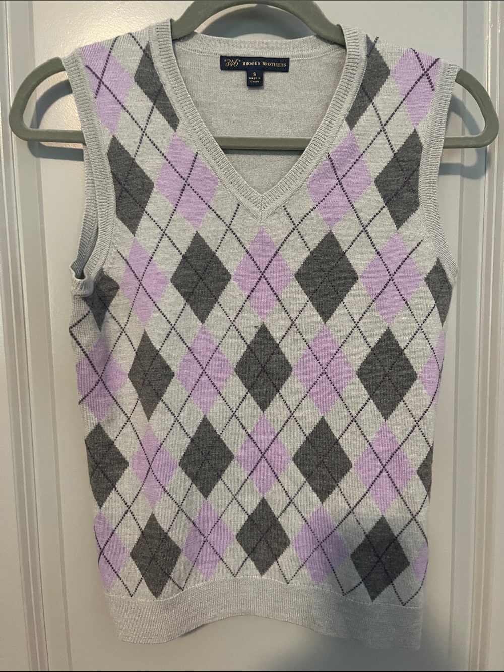 Brooks Brothers Light Gray & Lavender Argyle V-Neck Sweater Vest